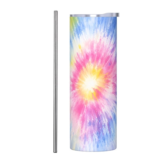 20oz Car Cup Insulated Tumbler Watercolor Burst Pastel Travel Cup Coffee Cup Gift for Her Him Holiday Gift with Stainless Steel Straw