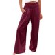 thumbnail image 1 of pantalones de pierna ancha de lino de algodón de verano para mujer pantalones palazzo sueltos con bolsillo cintura elástica botón pantalones casuales vino / m, 1 of 5