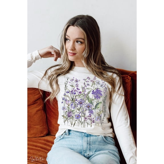 Pressed Flowers Long Sleeve Tshirt, Boho Wildflowers Cottagecore Shirt, Vintage Botanical Tee, Pastel Floral Nature Shirt Garden Lover Shirt All Size S-5XL