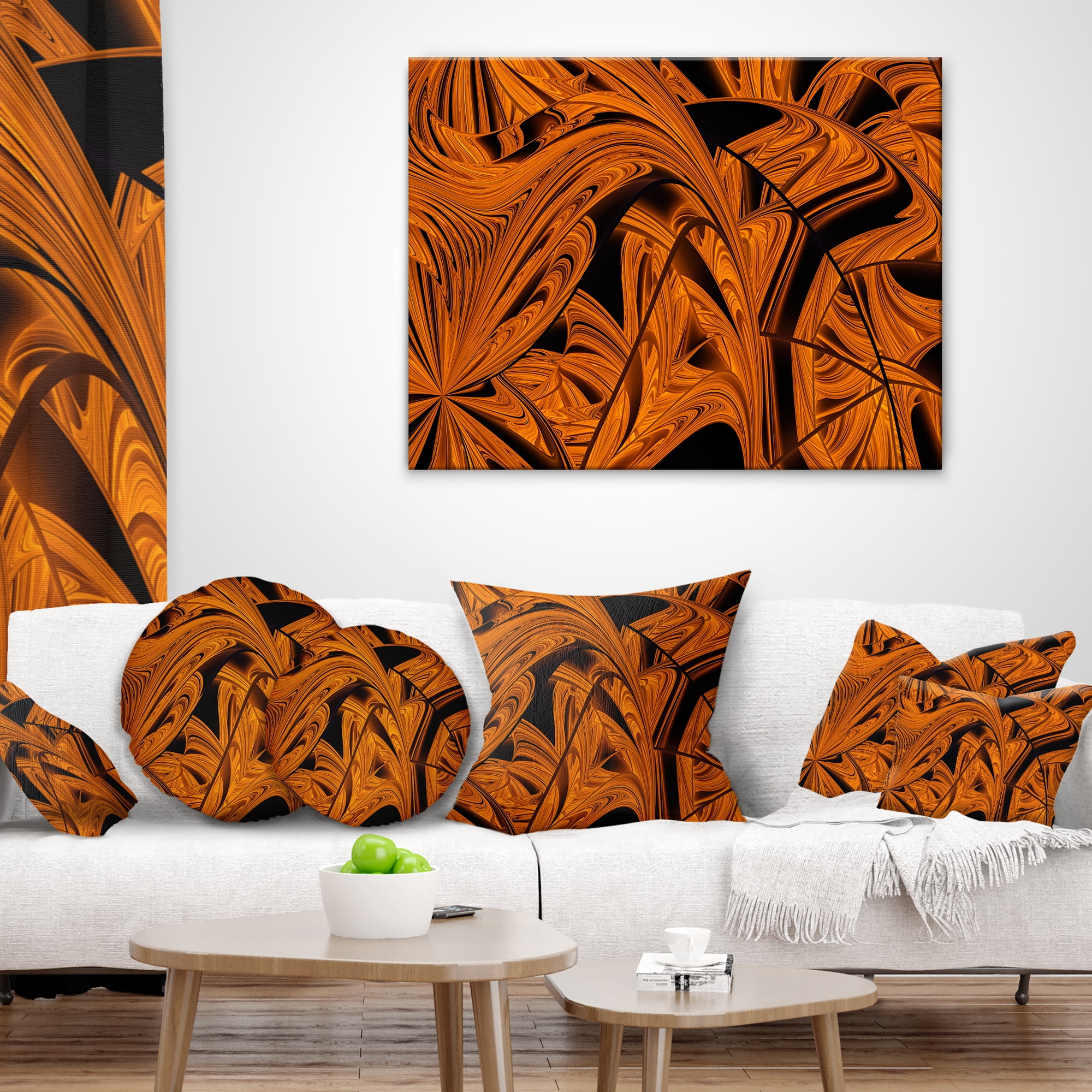 Designart Vibrant Brown Fractal Flower Pattern - Abstract Throw Pillow - 18x18