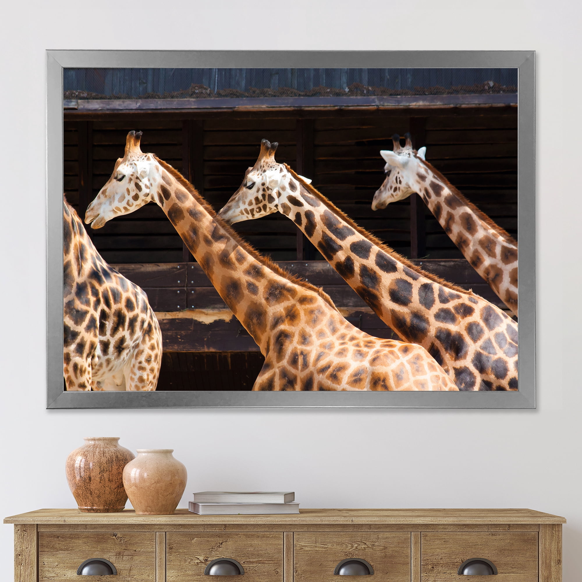Designart 'Portrait Of Three Giraffes Running' Farmhouse Framed Art Print