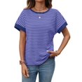thumbnail image 3 of Women'S Short Sleeve Knit Tops Trendy Crewneck Striped T Shirts Casual Summer Blouses Outfits XL, 3 of 9