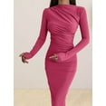 thumbnail image 4 of Women'S Fall Long Sleeve Bodycon Maxi Dresses Ruched Crew Neck Slim Fit Cocktail Party Dress Rose Red M, 4 of 7