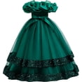 thumbnail image 3 of JAJAHO Flower Girl Dress For Wedding Off The Shoulder Sparkly Sequin Mesh Layered Short Sleeve Tutu Party Dress Glitter Maxi Formal Gown For Kids 4-14Y, 3 of 7