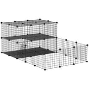 PawHut Pet Playpen with Door, Guinea Pigs Mesh Cage for Small Animal, Black