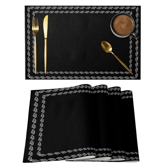 Black Textured Placemats Set of 2 Farmhouse Country Woven Striped Place Mats Indoor Wipeable Table Mats Washable Cloth Dining Table Placemats for Kitchen Holiday Party Home Decor 13x19 Inch