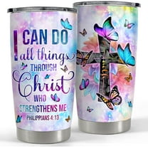 Christian Tumbler 20oz I Can Do All Things Christ Tumblers Cup Bible Verse Coffee Travel Mug Inspirational Religious Gifts for Women Gift for Birthday Christmas