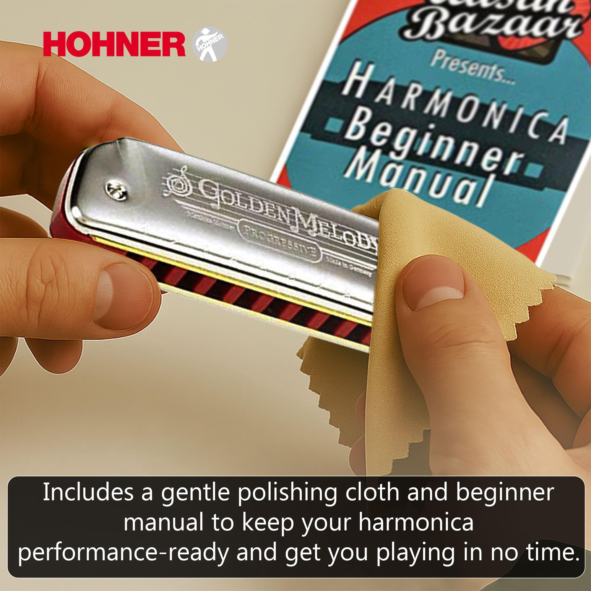 Hohner 544 Golden Melody Harmonica - Key of C w/ Instructional Manual