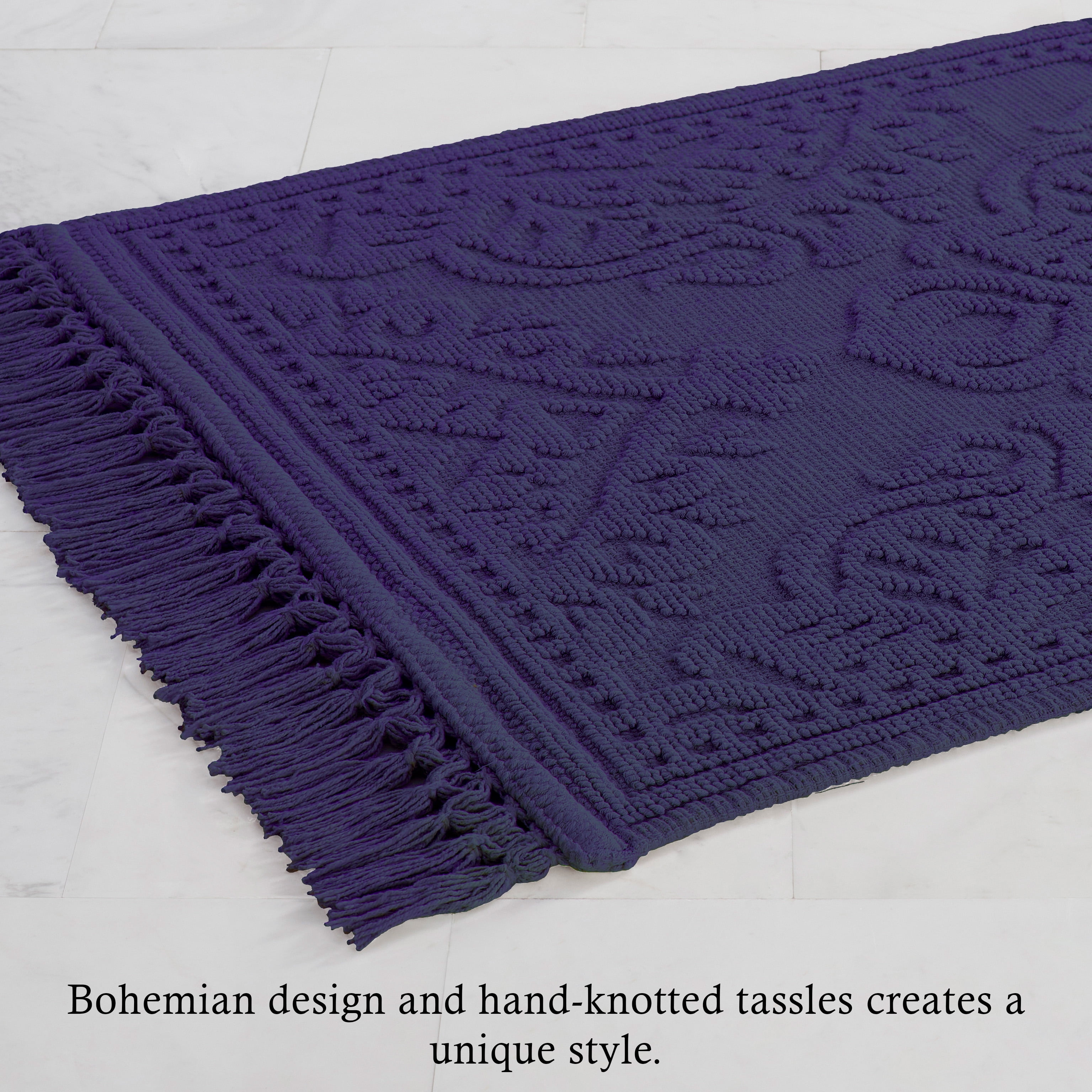 Jean Pierre Ricardo Cotton Fringe 27 x 45 in. Bath Rug, Indigo