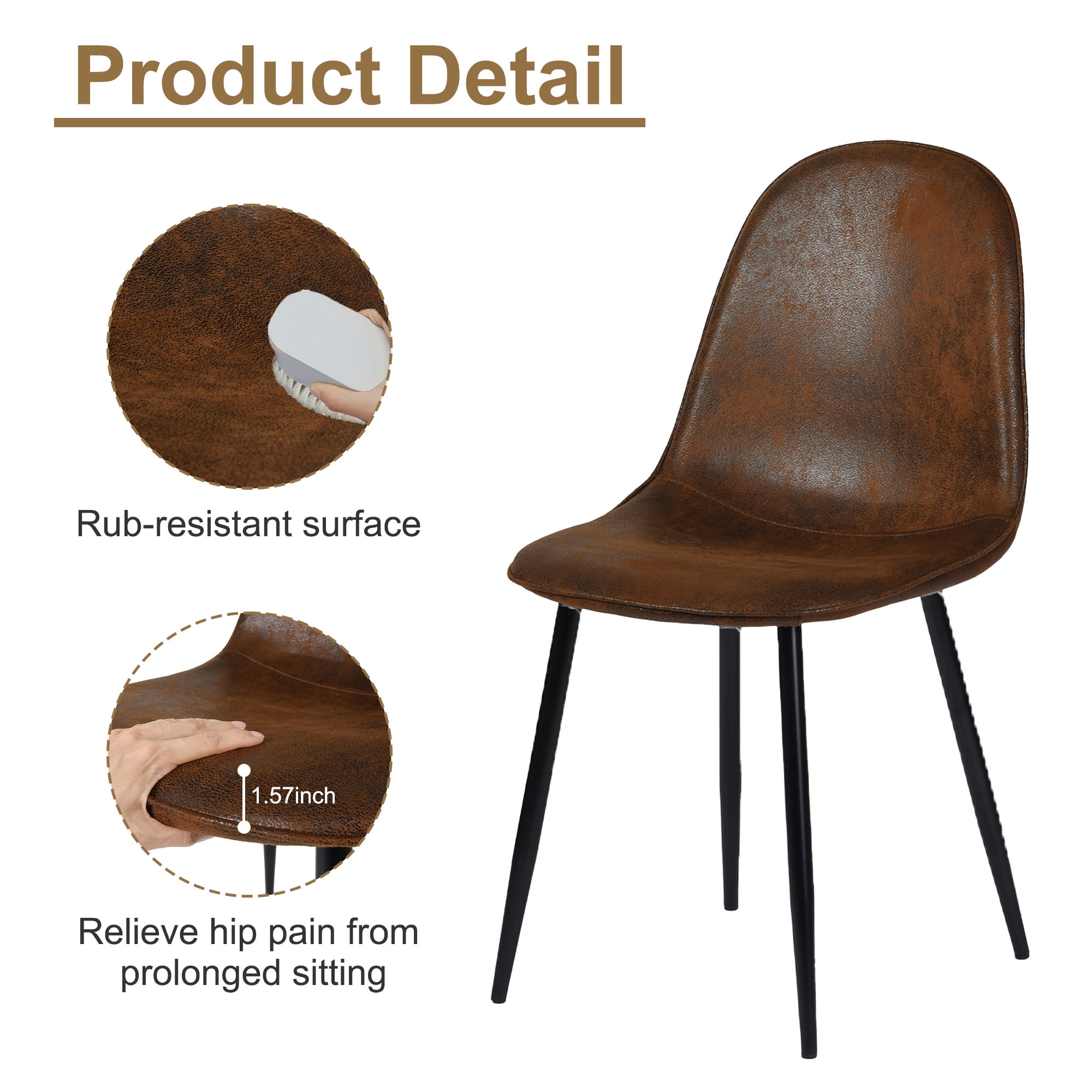 Homy Casa Dining Chair Set of 4, Upholstered Faux Suede Modern Kitchen Seating Chairs, Vintage Brown