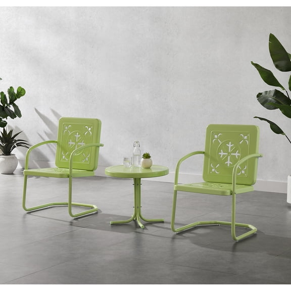 Crosley Furniture Azalea 3Pc Retro Outdoor 2 Chair & Table Set in Key Lime Gloss