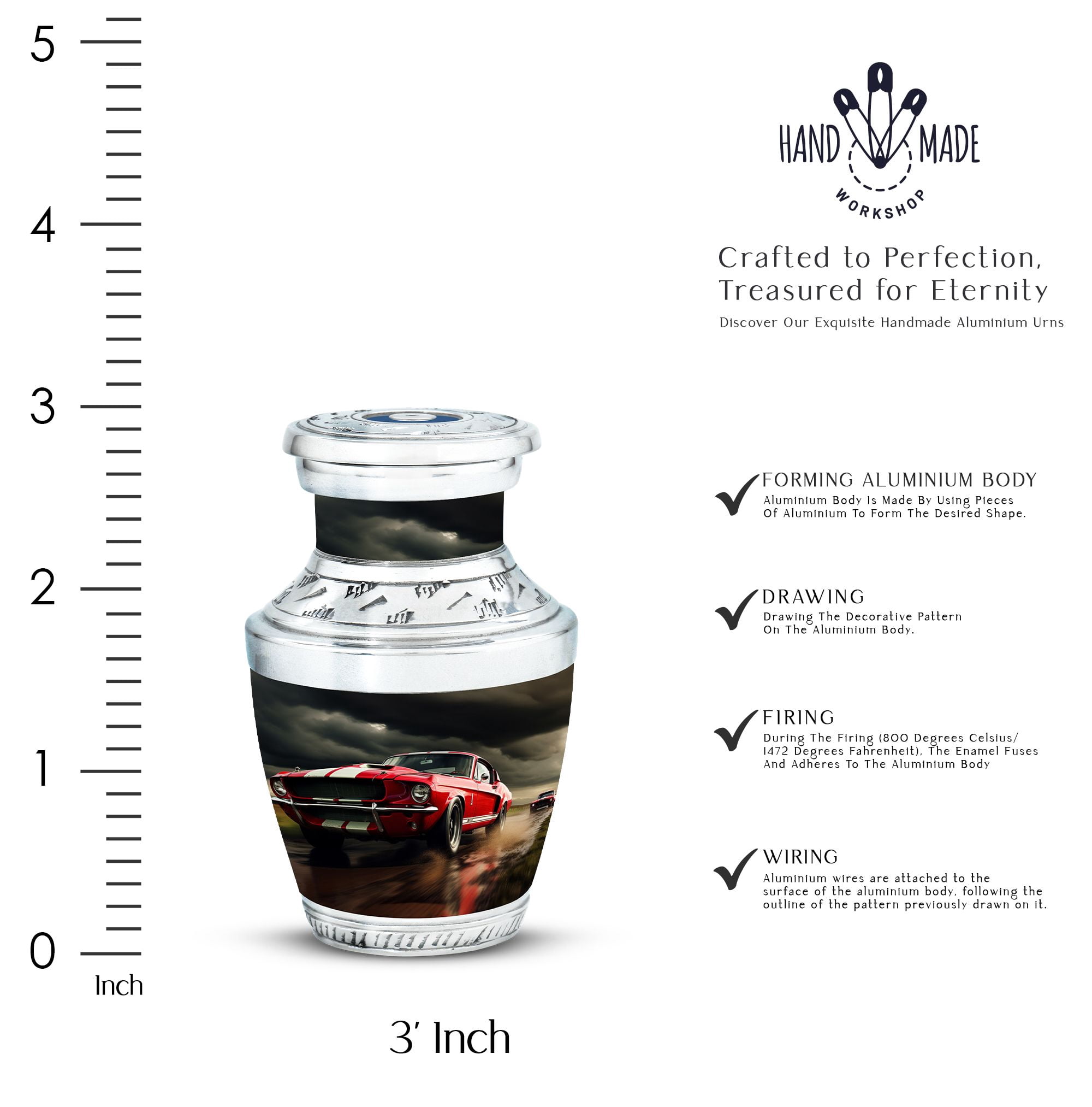 Classic Muscle Cars Racing Harmony's Rest - Mini Urn for Serene Tribute - Tiny Keepsake for Ashes - Funeral Urns For Human Ashes - Memorial Urns 3 Inch, 1 Pc