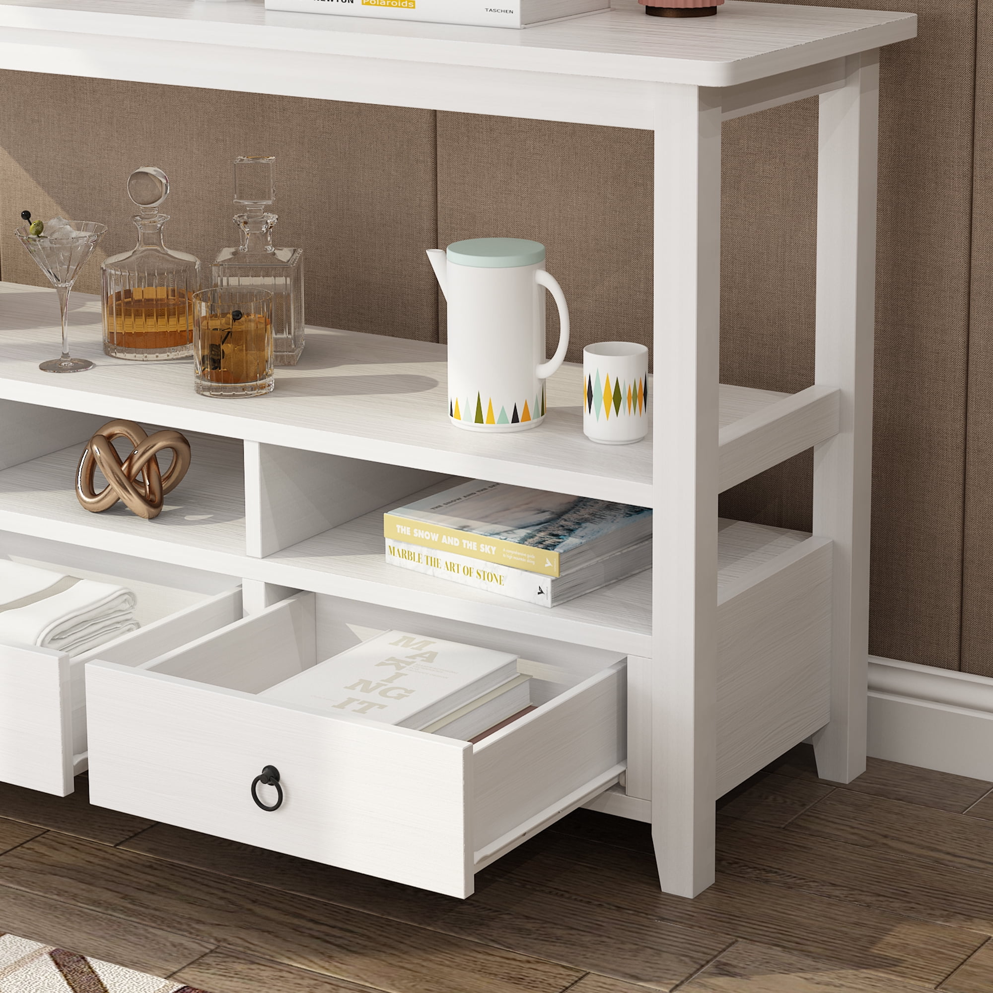 Zimtown Entryway Console Table for Living Room with 3 Drawers and Shelves, Long Sofa Table Entryway Table TV Stand for Hallway, Foyer, Home, White