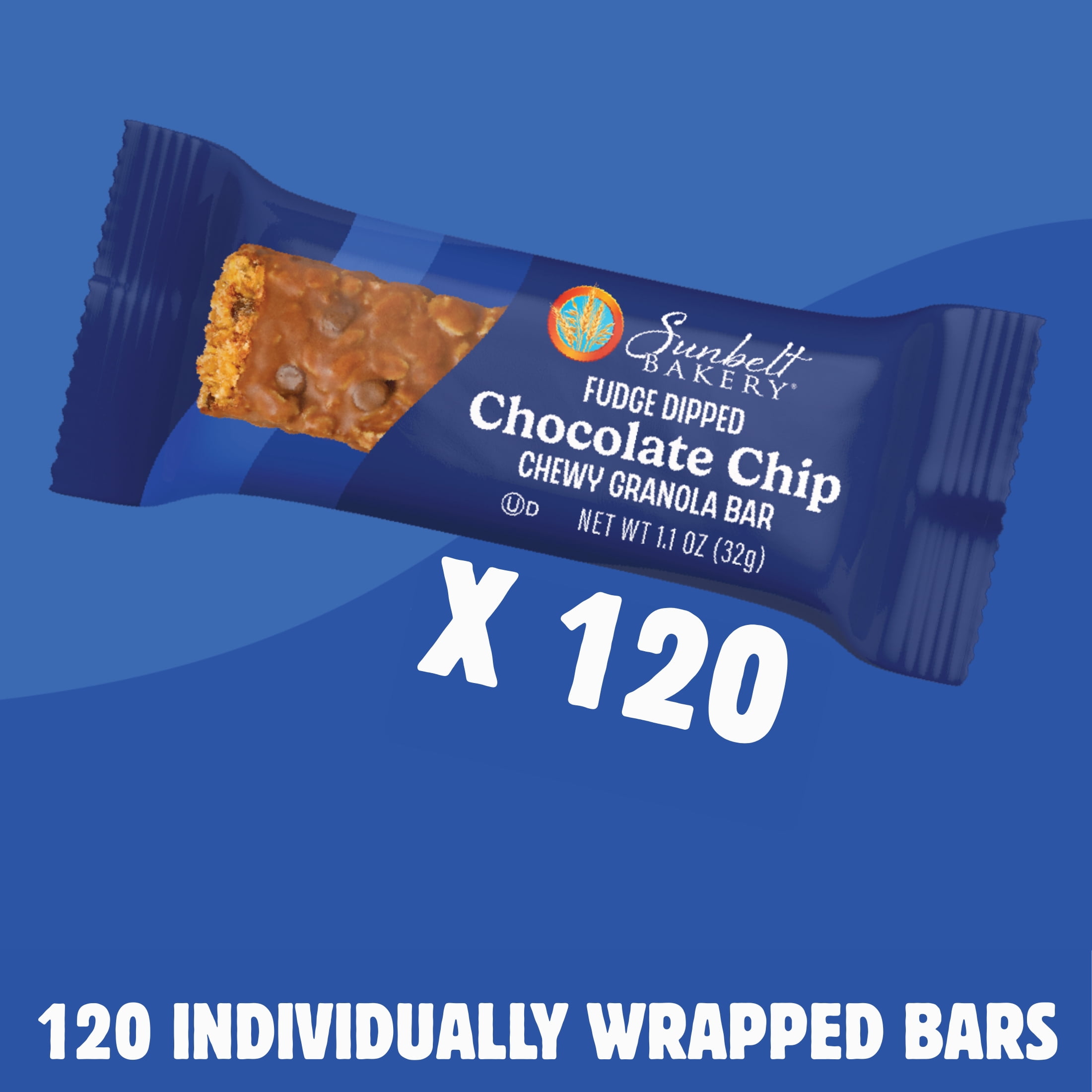 Sunbelt Bakery Fudge Dipped Chocolate Chip Chewy Granola Bars, 120 Bars (12 Boxes), 135.12 oz