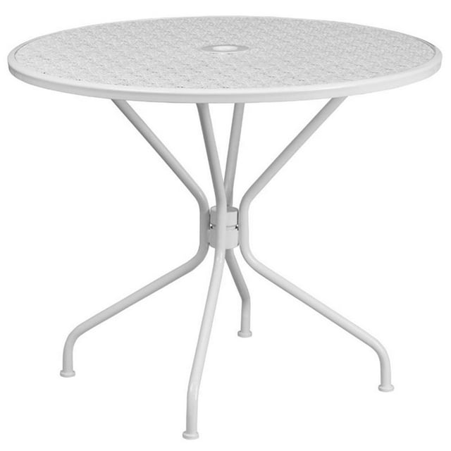 Afuera Living Table à Manger de Patio Rond en Acier de 35,25 Pouces à Motif de Fleurs, Blanc