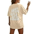 thumbnail image 2 of Womens Graphic T-shirts Short Sleeve Crewneck Back Letter Print Tee Cool Loose Summer Tops Khaki M, 2 of 5