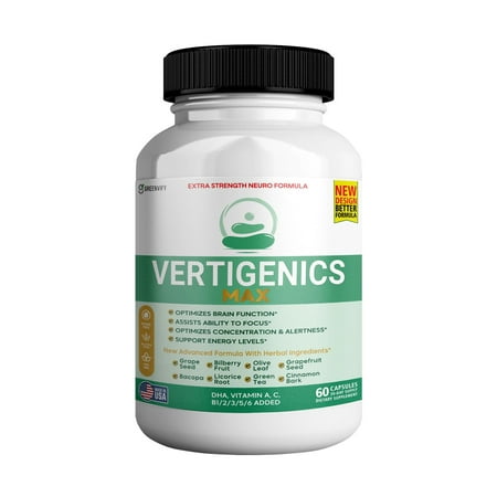 Vertigenics Max Brain Support Supplement, Extra Strength Neuro Formula, 60 Capsules, with Herbal Ingredients & Essential Vitamins