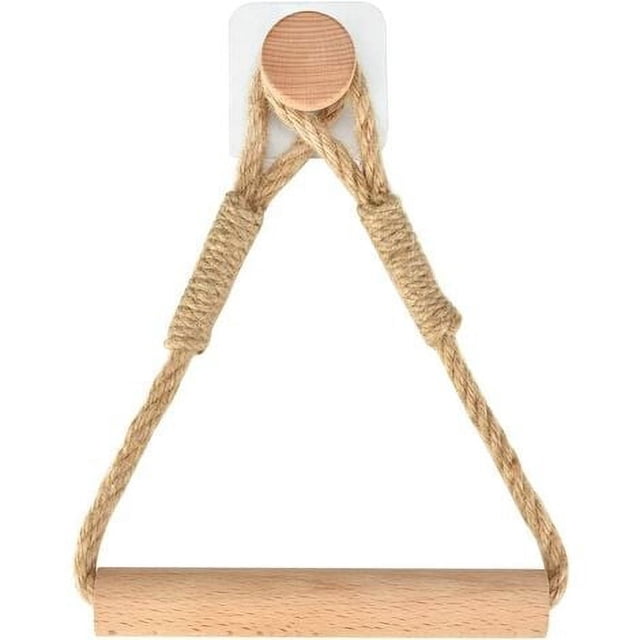 Portarrollos autoadhesivo Laklulu, portarrollos de baño, portarrollos de papel higiénico, cuerda de madera, aro rústico para toallas