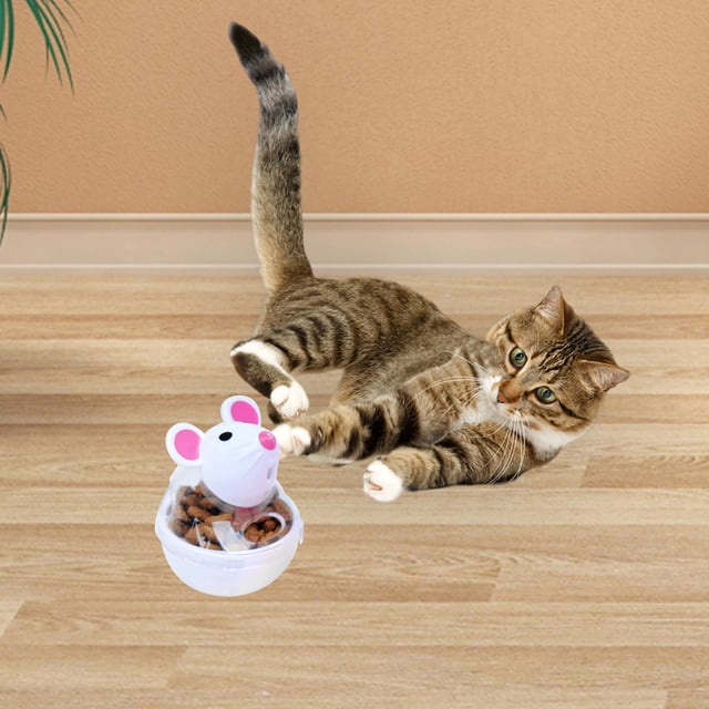 Dispensador de Bolas para Gatos, Juguete Alimentador de Golosinas para Gatos, Vaso en Forma de Ratón, Dispensador de Golosinas para Gatos, Juguete Par Blanco