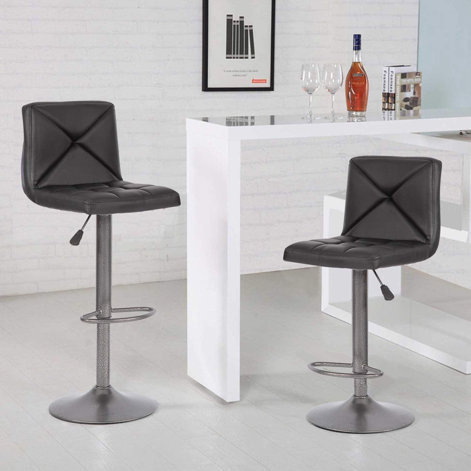 Bar Stools Set of 2 Counter Height Swivel Stool PU Leather Modern Height Adjustable Swivel Barstools Hydraulic Chair Bar Stools Walmart