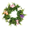 thumbnail image 1 of Corona de flores de violetas artificiales, guirnalda floral para colgar en la pared, 45 cm (18 pulgadas), hojas verdes Corona violeta (colorida), 1 of 9