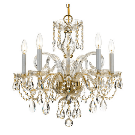 - Chandeliers 5 Light With Polished Brass Clear Hand Cut Crystal Glass 22 inch 300 Watts - World of Lighting