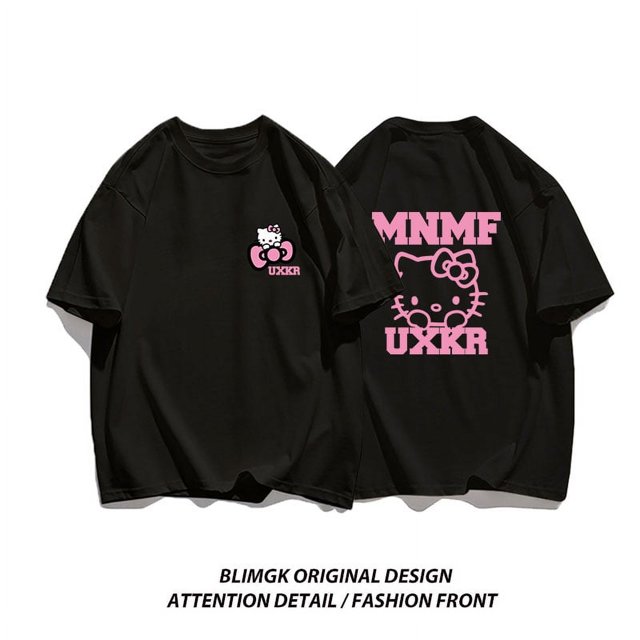 Camiseta de manga corta con estampado de Hello Kitty para hombres y mujeres, ropa encantadora, camisetas con letras de S-4Xl, Tops de vacaciones con personalidad