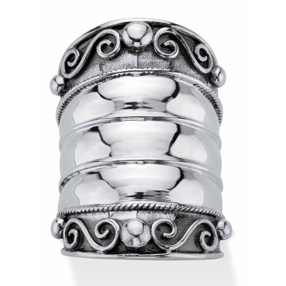 PalmBeach Jewelry Bohemian Wide Cigar Band-Style Scroll Ring Band in Antiqued Sterling Silver