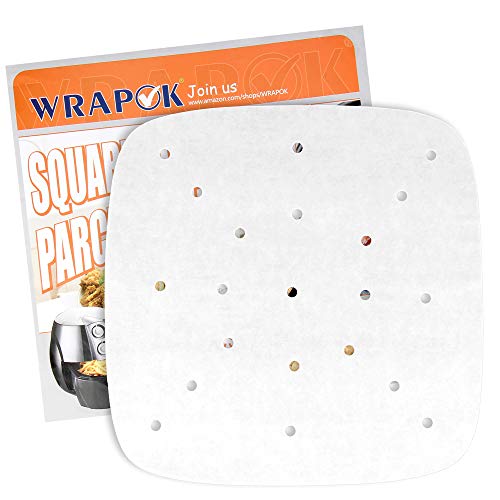 WRAPOK Air Fryer Parchment Paper 8 Inch Unbleached Perforated Sheet Non-Stick Liner For Meats, Chips Or Cookies - 100 Count