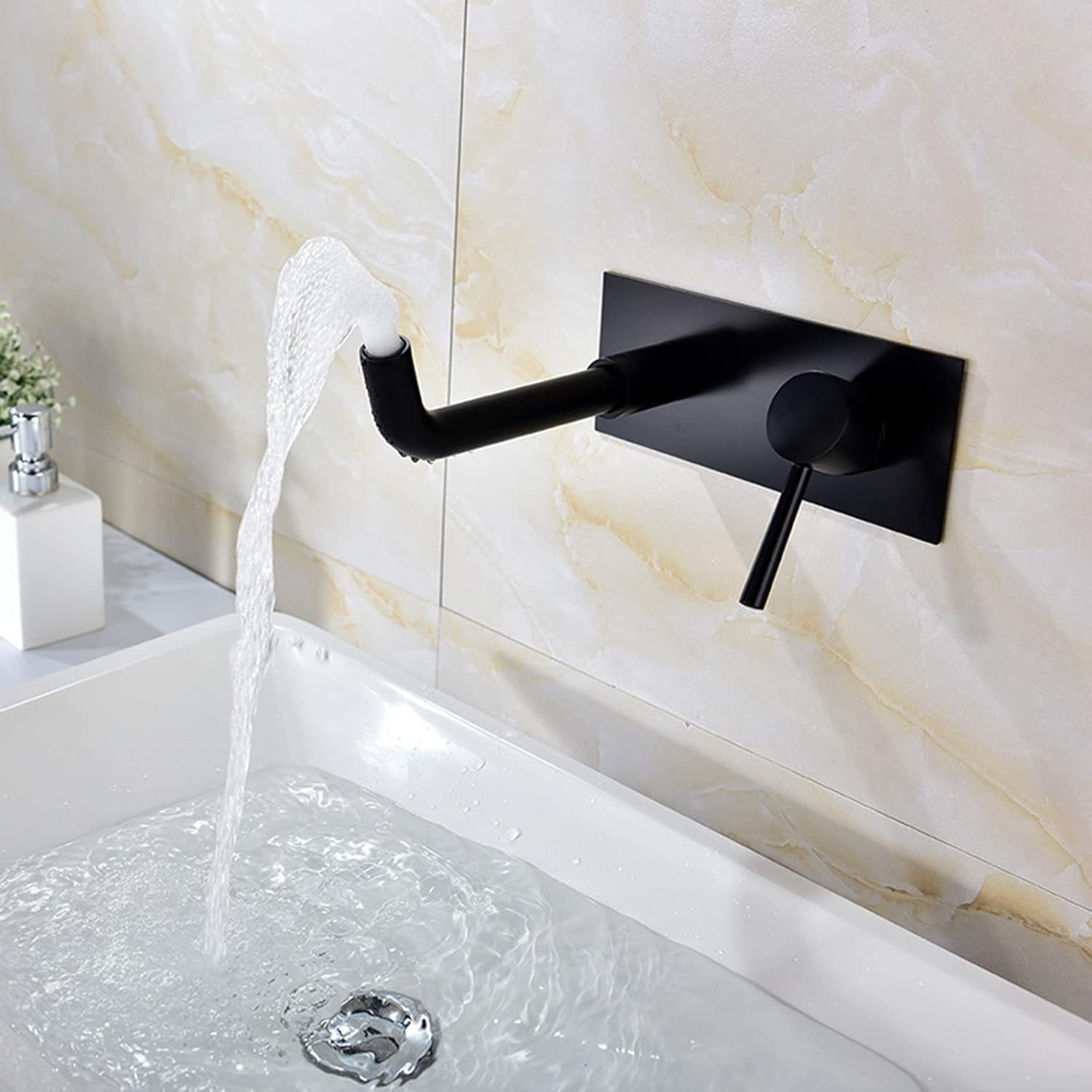 Bathroom Faucet Wall Mount,Single Handle Bathroom Faucet Wall Mount,Hot and Cold Sink Mixer Tap Faucet,1/2 Standard Thread,Black,Round