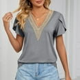 thumbnail image 4 of Inverlee T Shirts for Women V Neck Dressy Casual Short Sleeve Tops Boho Solid Color Shirts Flowy Vacation Tunic Blouse Tee Summer Fashion, 4 of 6
