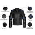 thumbnail image 3 of NomiLeather black leather jacket | mens leather jacket and genuine leather jacket men (Black With Blue Strip ) XXX-Large, 3 of 7