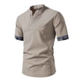 thumbnail image 1 of Ceisia Men's Slim Fit Short Sleeve Henley T-Shirt Solid Color with Printed Cuff Trim Beige XXL Gifts, 1 of 7