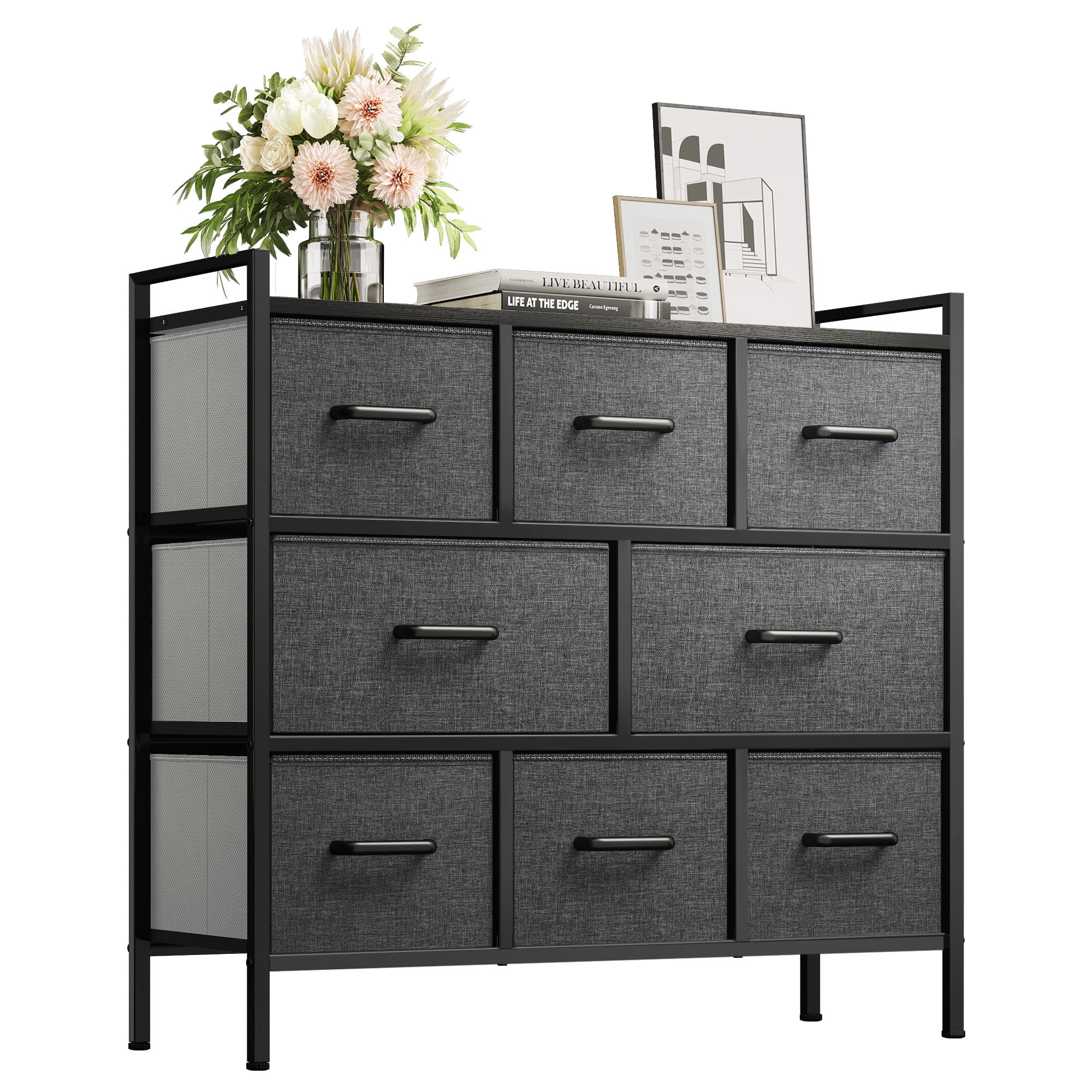 Uforic 8 Drawers Fabric Dresser for , Hallway, Closet, Office Organization, Black Grey
