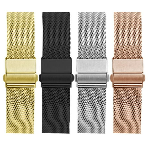 4-Pack 20mm Stainless Steel Quick-Release Watch Bands with Folding Buckle - Silver, Gold, Black, Rose Gold Mix | Durable, Waterproof, Adjustable Strap for Smart & Traditional Watches