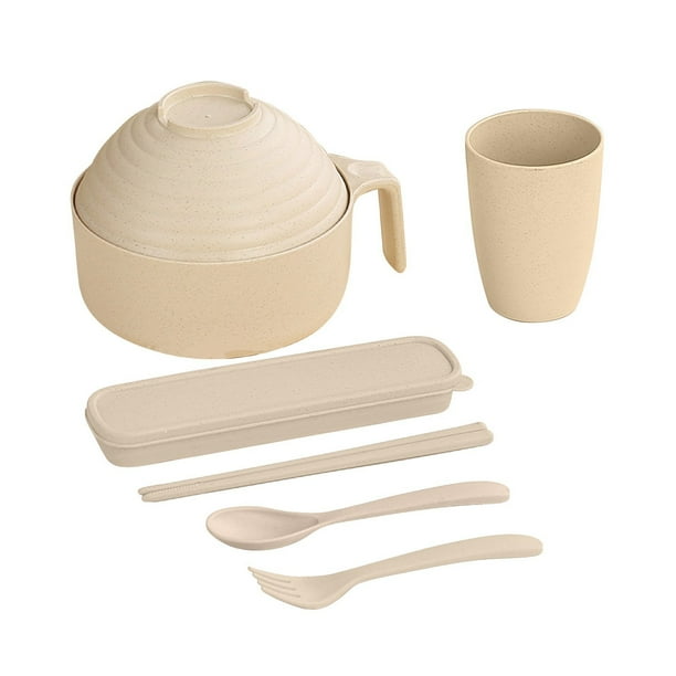 Cuencas con Tapas,Instant Noodles Bowl Set con Palos Cuchara Tenedor Y Taza,15.5x13cm Vajillas Del Dormitorio de Estudiantes,Cuencas de Fideos con Palos