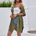 thumbnail image 7 of APEXFWDT Women's Button Down Long Shirt Casual Loose Short Sleeve Cardigan Solid Color Summer Cover Up Shirt,S,Army Green, 7 of 7