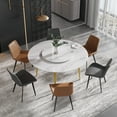 thumbnail image 3 of Magic Home 59” White Sintered Stone Round Dining Table with 31.5” White Slate Round Turntable for 6 People with Gold Sturdy Metal Legs, 3 of 7