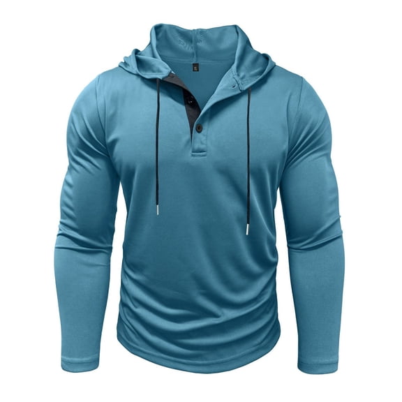 SUYIDA Men's Hooded Workout Top, Long Sleeve Athletic Performance Tee, Fitness Training Casual Wear Shirt