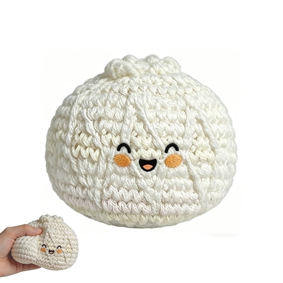 Crocheted Dumpling Fidget Toy Soft Knitted Stress Relief Sensory Toy Cute Steamed Bun Desk Decor Calming Anxiety Focus Gadget