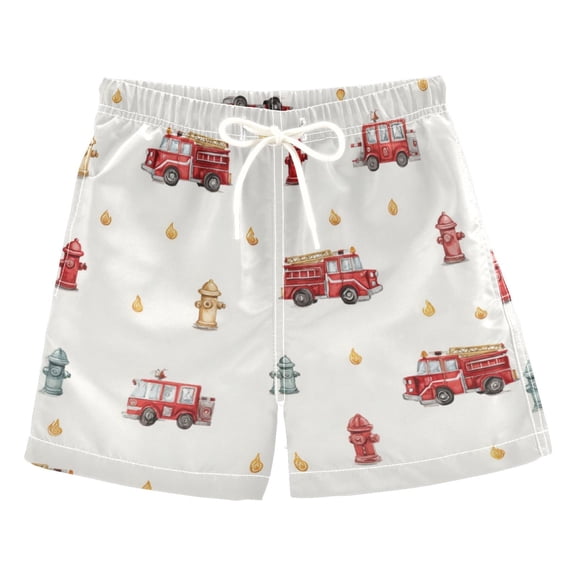 Kids' Beach Pants Comfortable Swim Trunks Red Fire Trucks Pattern Shorts for Pool Vacation and Lounge Wear 2T
