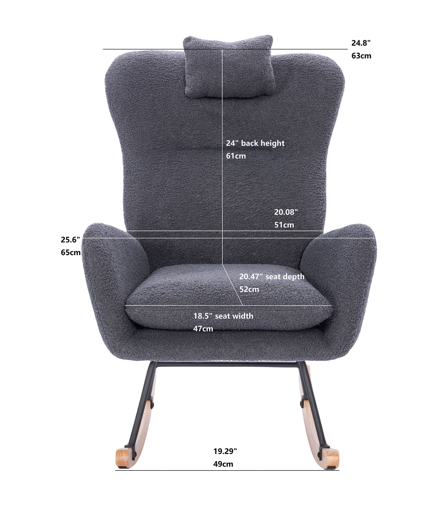 Cozy Teddy Upholstered Nursery Rocking Chair in Soft Fabric for Living Room