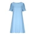 thumbnail image 5 of asdoklhq Wedding Guest Dresses for Women Prom Dresses Round Neck Dress Gathered Waist Dress Plus Size Dress with Puff Sleeves Light Blue M, 5 of 6