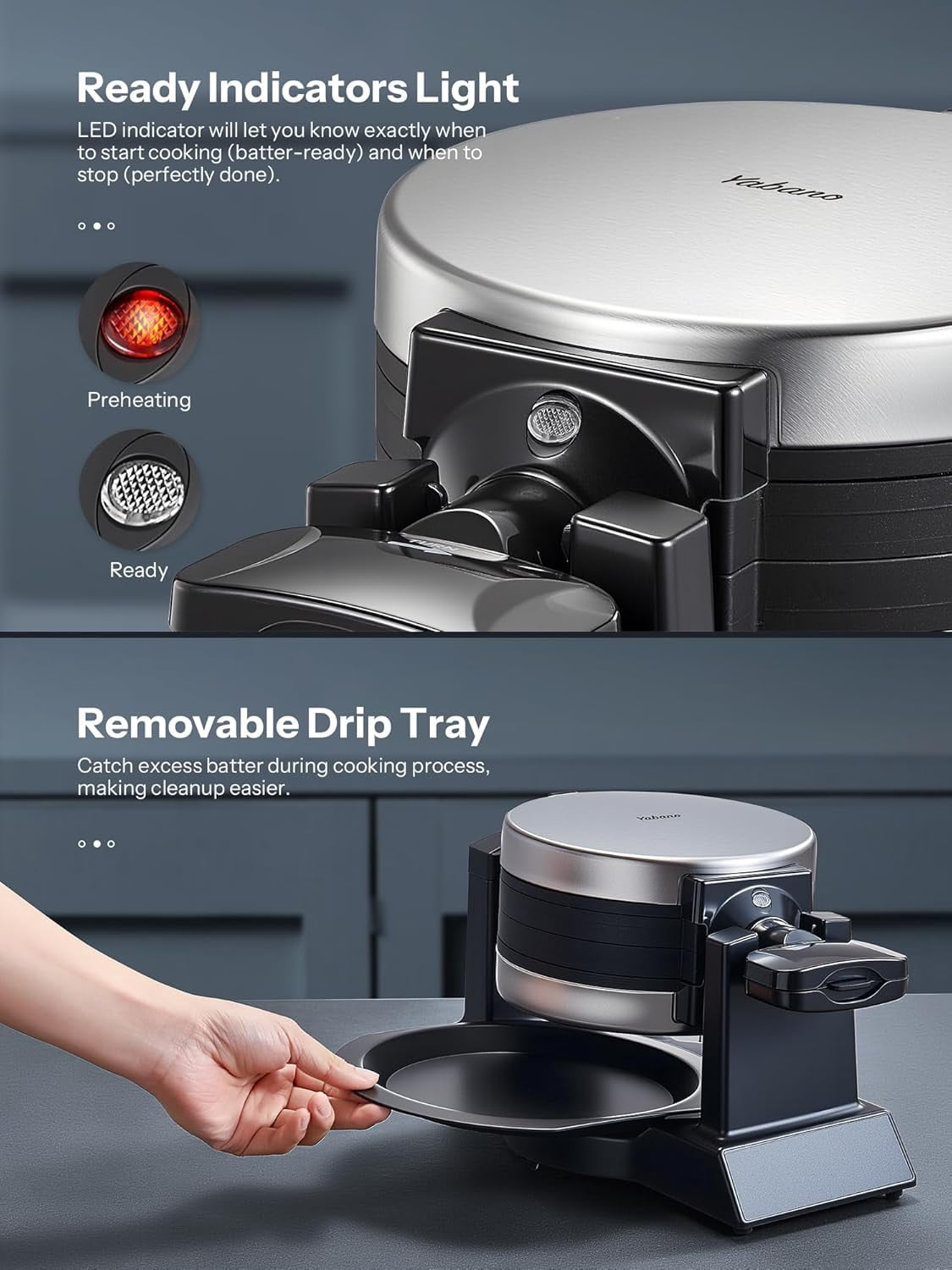 Belgian Waffle Maker - Professional Rotating Waffle Iron with Double Flip Technology, Nonstick Plates, Removable Drip Tray & Cool-Touch Handles