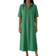 thumbnail image 2 of Ayolanni Short Sleeve Summer Dresses for Women Collared Button Down Pleated Solid Maxi T-Shirt Dress Beach Plus Size Casual Sundress Green S, 2 of 5