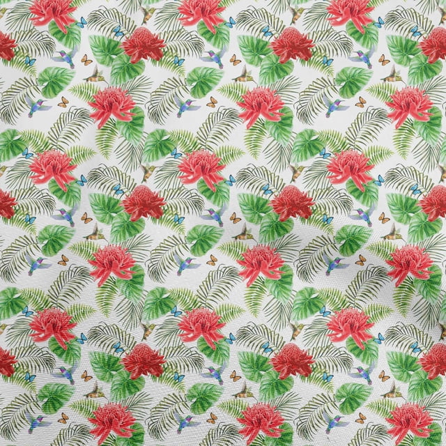 oneOone Velvet White Fabric Tropical Sewing Craft Projects Fabric Prints By Yard 58 Inch Wide