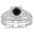 thumbnail image 2 of 1.25 Carat Black Diamond Vintage halo floral Bridal Set Engagement Ring on 10k White Gold, 2 of 2