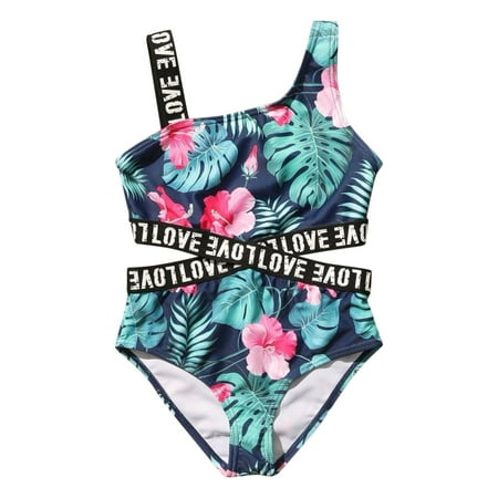 

Lovely Casual Swimwear For Children Girls Cute Floral Printed Sleeveless Summer Fashion Onesie Beachwear Sport Athletic Bikini Bathing Suits