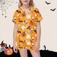 thumbnail image 2 of TOWED22 Girls Halloween Satin Pajamas Set Button Down 2 Piece Pjs Shorts Set 2-13 Years Loungewear Sets Sleepwear Outfit Sets for 2-13 Years Teens(Orange,8-9 Y), 2 of 4
