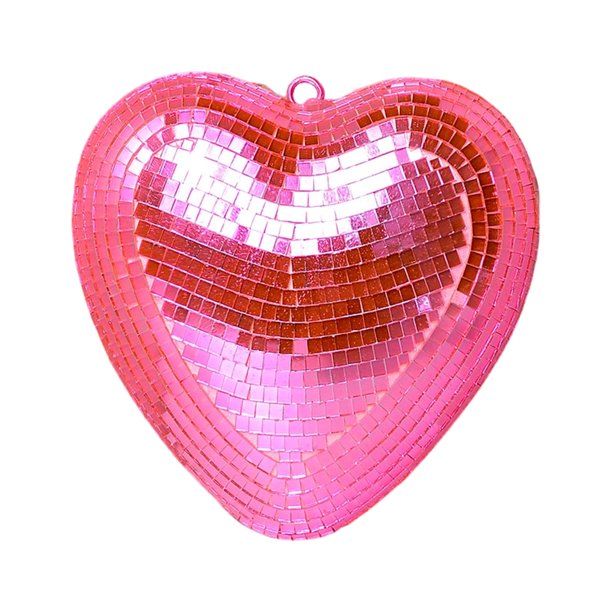 Colgante con forma de bola de discoteca en forma de corazón y cristal espejado, con cadena decorativa y colgante flexible. Rosa